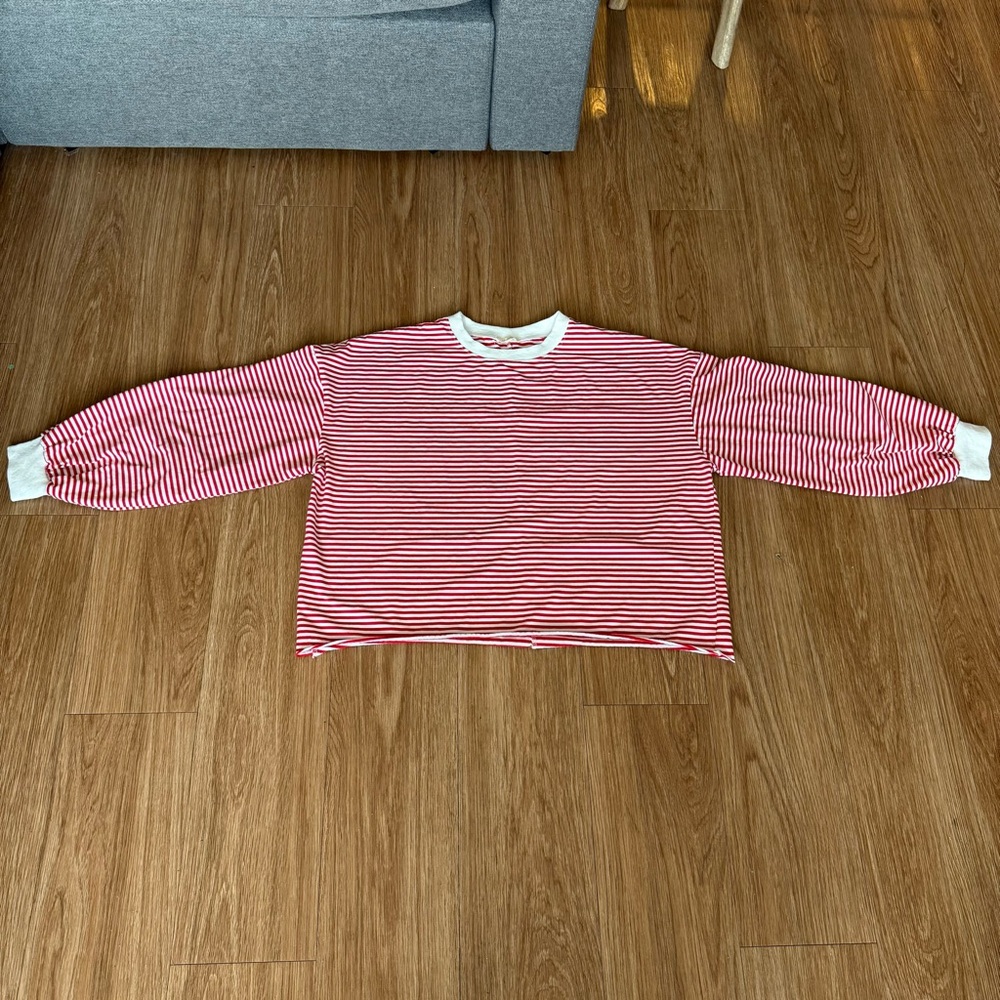 LA MIEL Red & White Striped Long Sleeve Tee